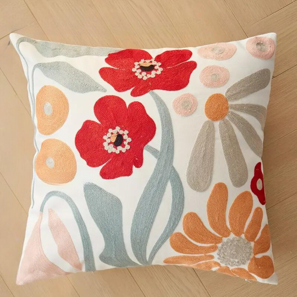 Elegant Plant Flower Patterned Cushion Cover