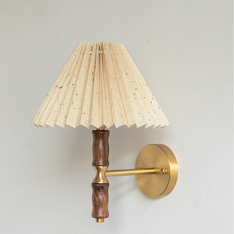 Taavita Vintage Walnut Pleated 1-Light Wall Lamp