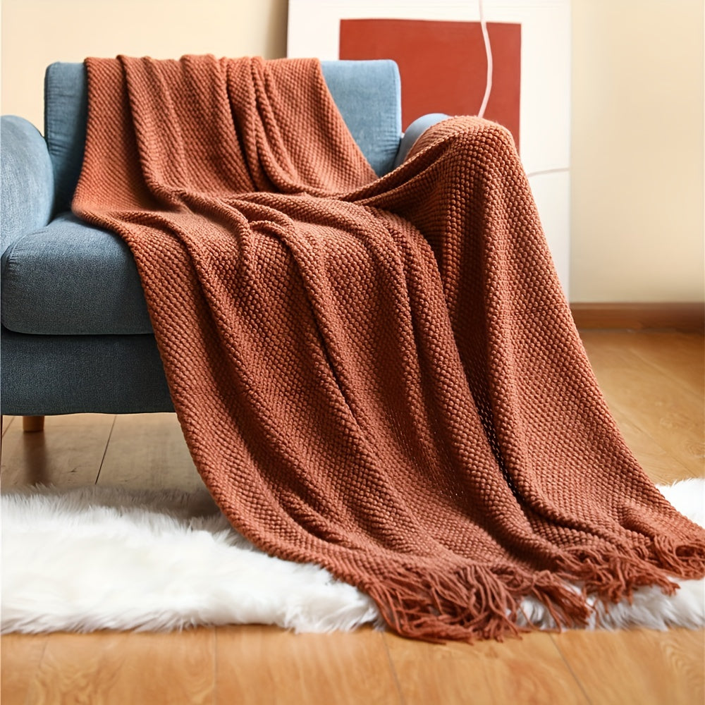 Taavita Blanket with Bubble Texture – Lightweight Blanket with Tassels for Sofa & Bed