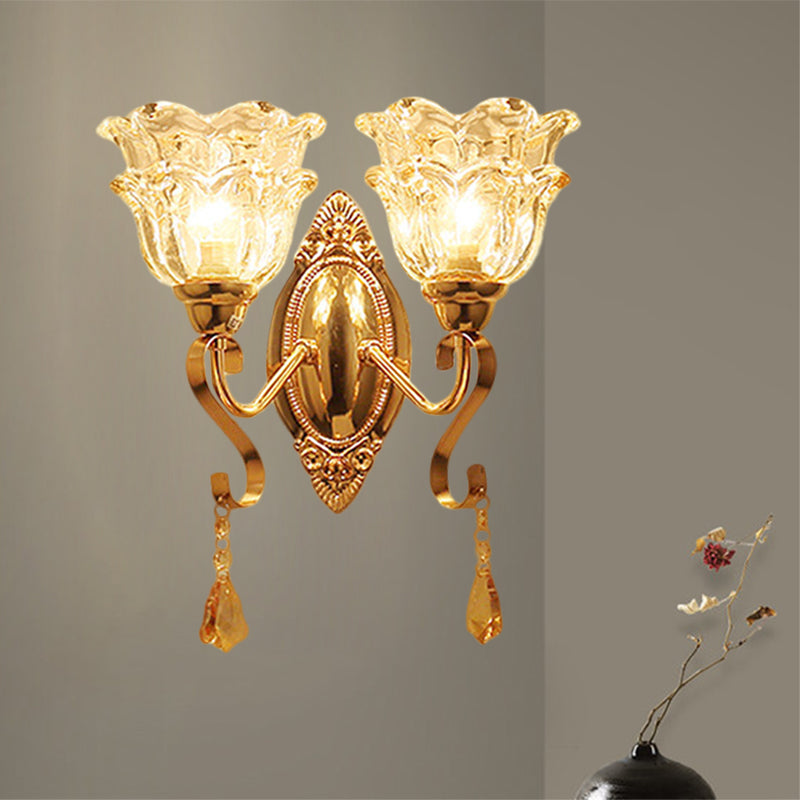 Taavita Wall Sconce Lamp Fixture with 2 Lights, Traditional Clear Crystal Glass Flower Shade Lighting