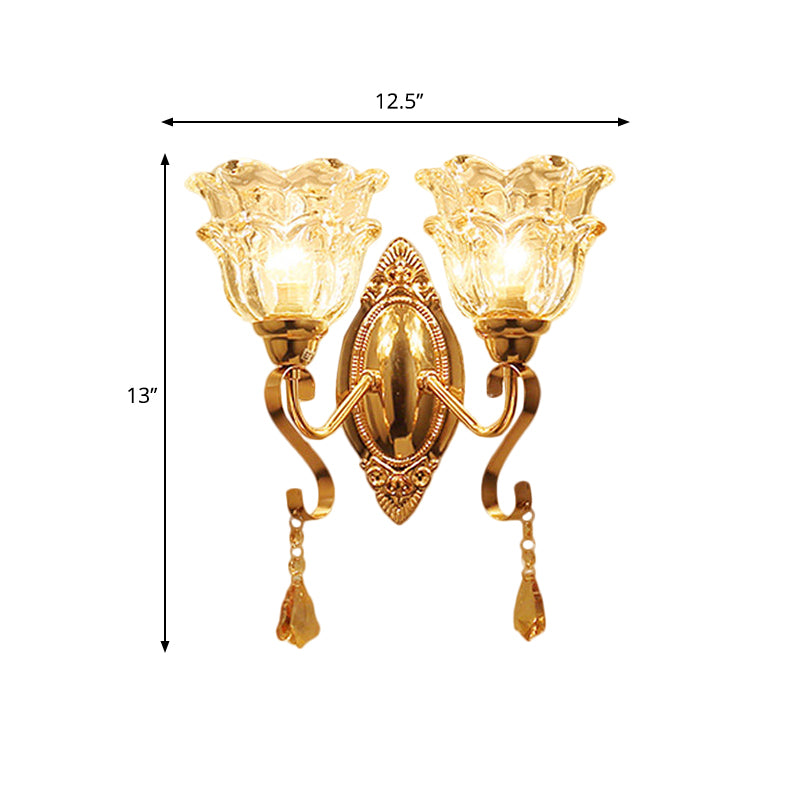 Taavita Wall Sconce Lamp Fixture with 2 Lights, Traditional Clear Crystal Glass Flower Shade Lighting