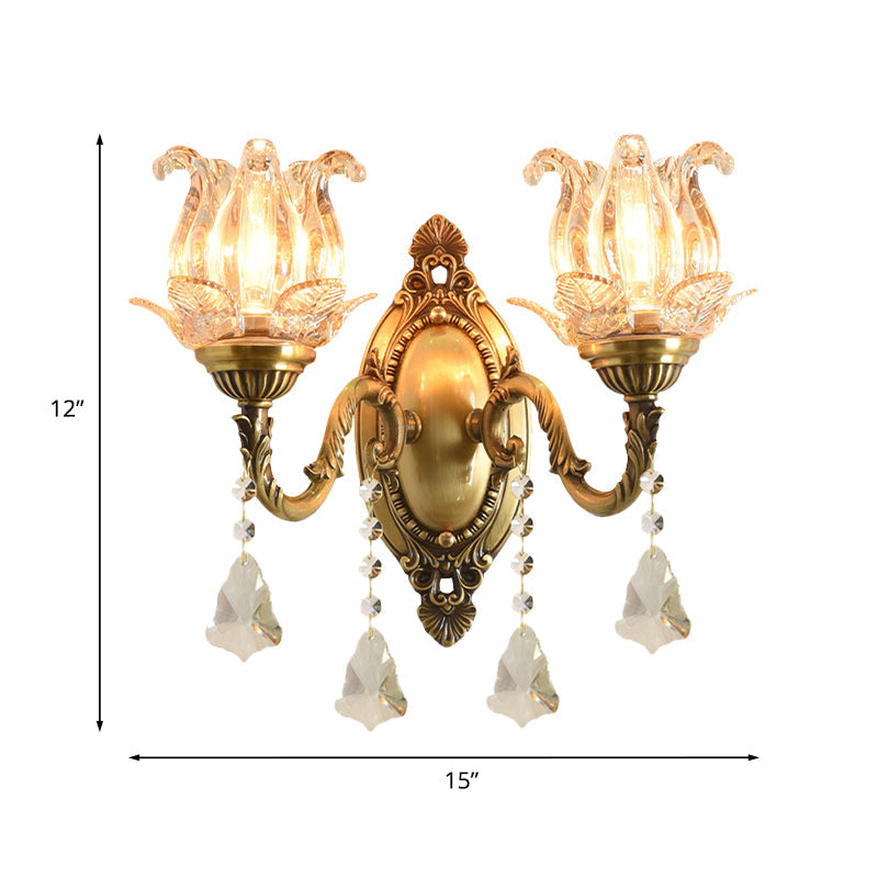 Taavita Half Open Flower Lights 1/2-Light Clear Glass Wall Mount in Brass - Wall Lamp, Crystal, LED/Bulb/Fluorescent, Mid-Century, with Shade