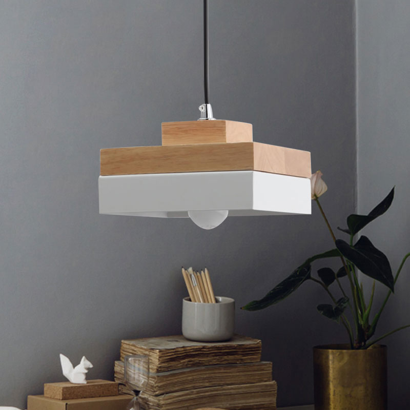 Macaron Loft Round/Square Pendant Lighting Single Light Wood Pendant Lamp for Dining Room Bookstore Clearhalo 'Ceiling Lights' 'Modern Pendants' 'Modern' 'Pendant Lights' 'Pendants' Lighting' 1127750