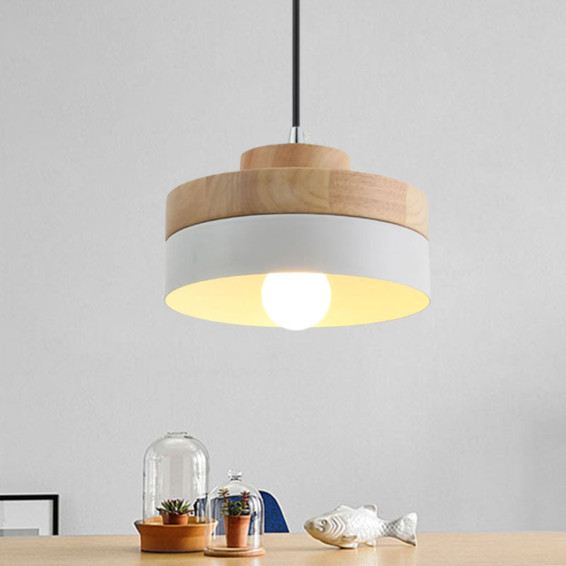 Macaron Loft Round/Square Pendant Lighting Single Light Wood Pendant Lamp for Dining Room Bookstore White Square Clearhalo 'Ceiling Lights' 'Modern Pendants' 'Modern' 'Pendant Lights' 'Pendants' Lighting' 1127749