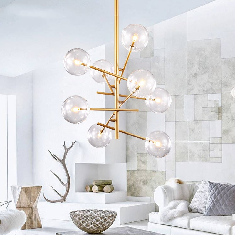 Clear Glass Global Chandelier with Starburst Design Post-Modernist 6/8 Lights Led Hanging Pendant Light in Gold Clearhalo 'Ceiling Lights' 'Chandeliers' 'Glass shade' 'Glass' 'Modern Chandeliers' 'Modern' Lighting' 113455