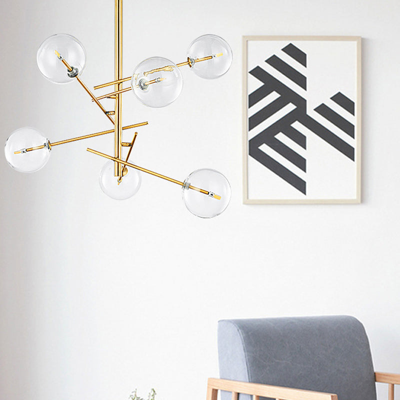 Taavita Clear Glass Starburst Design Global Chandelier with Post-Modernist 6/8 Lights LED Hanging Pendant Light in Gold