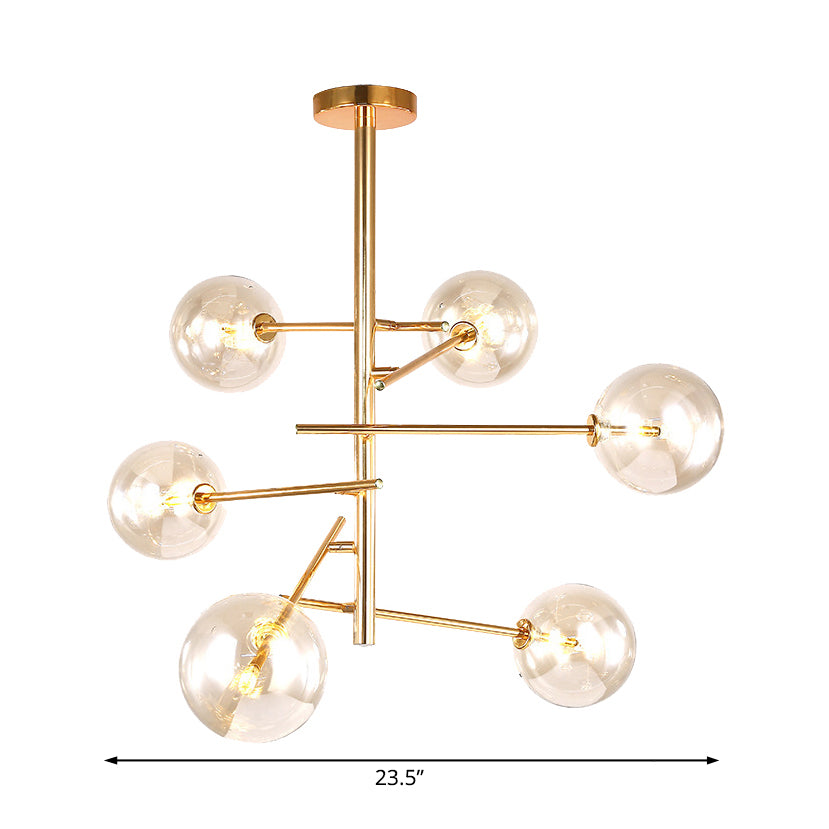 Clear Glass Global Chandelier with Starburst Design Post-Modernist 6/8 Lights Led Hanging Pendant Light in Gold Clearhalo 'Ceiling Lights' 'Chandeliers' 'Glass shade' 'Glass' 'Modern Chandeliers' 'Modern' Lighting' 113456