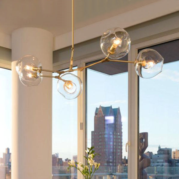 Contemporary Bubble Chandelier Lighting Glass 3/5 Heads Adjustable Pendant Lamp for Dining Room in Black/Gold Finish