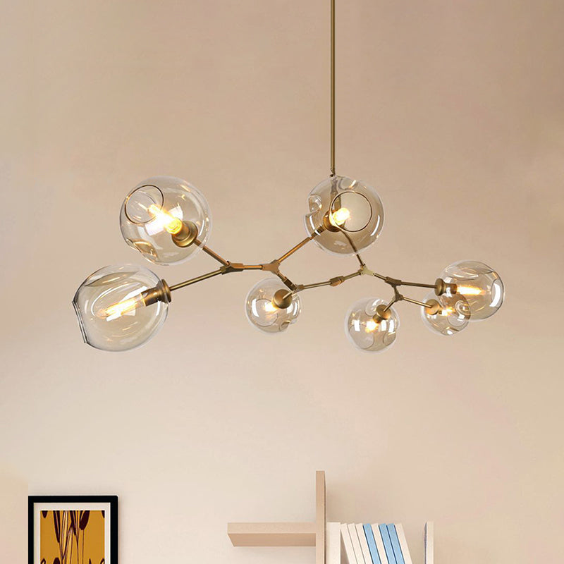 Bubble Chandelier Lighting Contemporary Glass 3/5 Heads Dining Room Adjustable Pendant Lamp in Black/Gold Finish 5 Gold Clearhalo 'Ceiling Lights' 'Chandeliers' 'Glass shade' 'Glass' 'Modern Chandeliers' 'Modern' Lighting' 113528