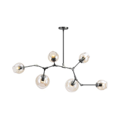 Bubble Chandelier Lighting Contemporary Glass 3/5 Heads Dining Room Adjustable Pendant Lamp in Black/Gold Finish 3 Gold Clearhalo 'Ceiling Lights' 'Chandeliers' 'Glass shade' 'Glass' 'Modern Chandeliers' 'Modern' Lighting' 113529