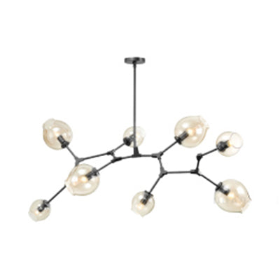 Bubble Chandelier Lighting Contemporary Glass 3/5 Heads Dining Room Adjustable Pendant Lamp in Black/Gold Finish 9 Black Clearhalo 'Ceiling Lights' 'Chandeliers' 'Glass shade' 'Glass' 'Modern Chandeliers' 'Modern' Lighting' 113543