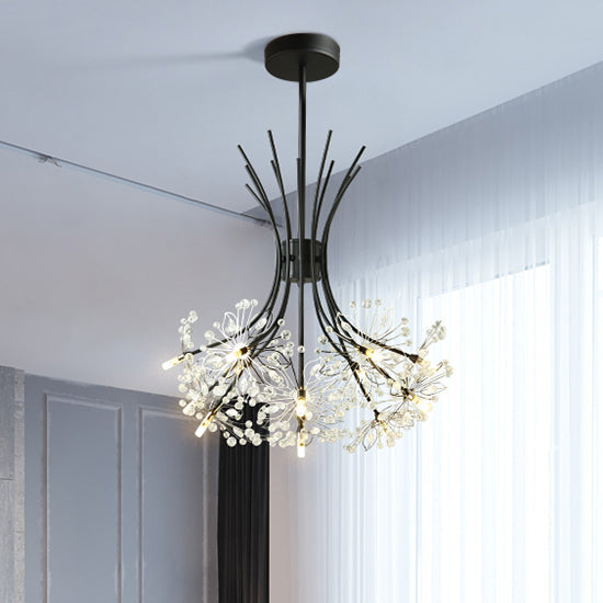 Taavita - Beads - Chandelier Lighting with Bouquet - Modern Design 13/19 Lights Black/Chrome - Pendant Lamp