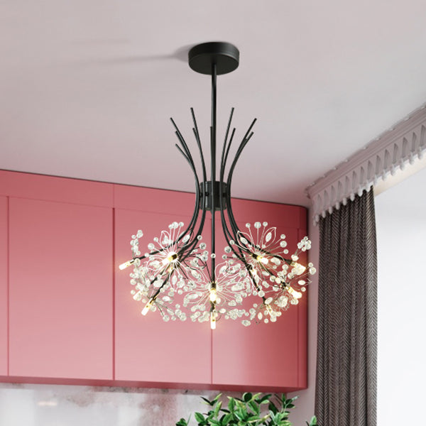 Taavita - Beads - Chandelier Lighting with Bouquet - Modern Design 13/19 Lights Black/Chrome - Pendant Lamp