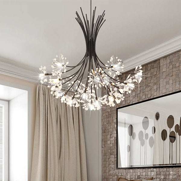 Clear Crystal Beaded Chandelier Lighting with Bouquet Design Modern 13/19 Lights Black/Chrome Hanging Lamp Clearhalo 'Ceiling Lights' 'Chandeliers' 'Modern Chandeliers' 'Modern' Lighting' 115260