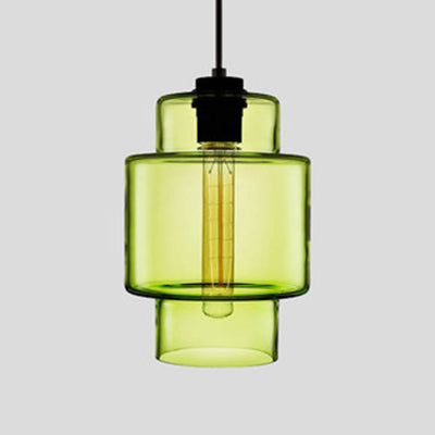 Cylindrical Hanging Lamp Simplicity Glass 1 Light Pink/Yellow/Blue Hanging Ceiling Light Green B Clearhalo 'Ceiling Lights' 'Glass shade' 'Glass' 'Modern Pendants' 'Modern' 'Pendant Lights' 'Pendants' Lighting' 118738