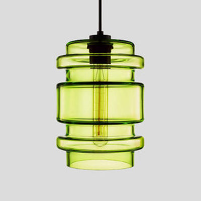 Cylindrical Hanging Lamp Simplicity Glass 1 Light Pink/Yellow/Blue Hanging Ceiling Light Blue B Clearhalo 'Ceiling Lights' 'Glass shade' 'Glass' 'Modern Pendants' 'Modern' 'Pendant Lights' 'Pendants' Lighting' 118742