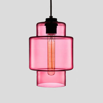 Cylindrical Hanging Lamp Simplicity Glass 1 Light Pink/Yellow/Blue Hanging Ceiling Light Clear A Clearhalo 'Ceiling Lights' 'Glass shade' 'Glass' 'Modern Pendants' 'Modern' 'Pendant Lights' 'Pendants' Lighting' 118756