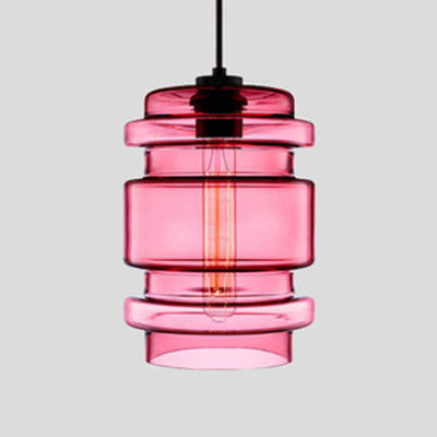 Cylindrical Hanging Lamp Simplicity Glass 1 Light Pink/Yellow/Blue Hanging Ceiling Light Clear D Clearhalo 'Ceiling Lights' 'Glass shade' 'Glass' 'Modern Pendants' 'Modern' 'Pendant Lights' 'Pendants' Lighting' 118759