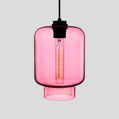 Cylindrical Hanging Lamp Simplicity Glass 1 Light Pink/Yellow/Blue Hanging Ceiling Light Blue D Clearhalo 'Ceiling Lights' 'Glass shade' 'Glass' 'Modern Pendants' 'Modern' 'Pendant Lights' 'Pendants' Lighting' 118744