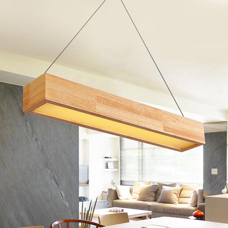 Modern Beige Linear LED Pendant Light 1-Head Wooden Hanging Ceiling Lamp in Warm/White Light, 23.5"/35.5"/47" Wide