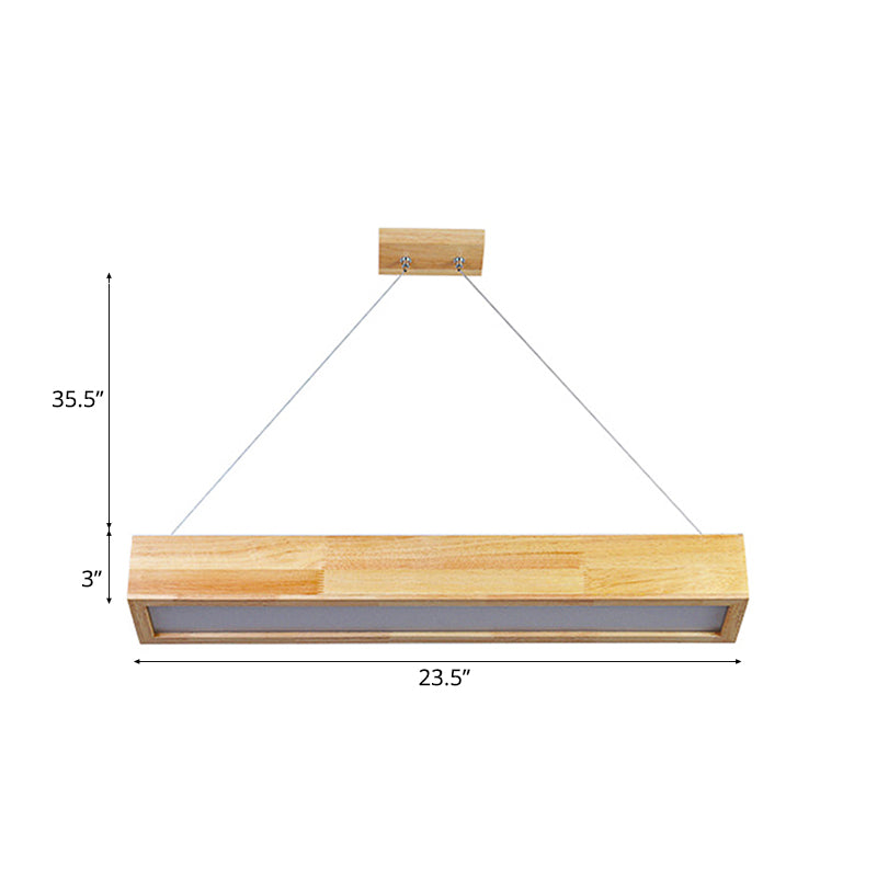 Modern Beige Linear LED Pendant Light 1-Head Wooden Hanging Ceiling Lamp in Warm/White Light, 23.5"/35.5"/47" Wide