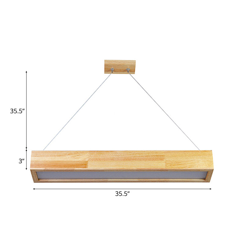 Modern Beige Linear LED Pendant Light 1-Head Wooden Hanging Ceiling Lamp in Warm/White Light, 23.5"/35.5"/47" Wide