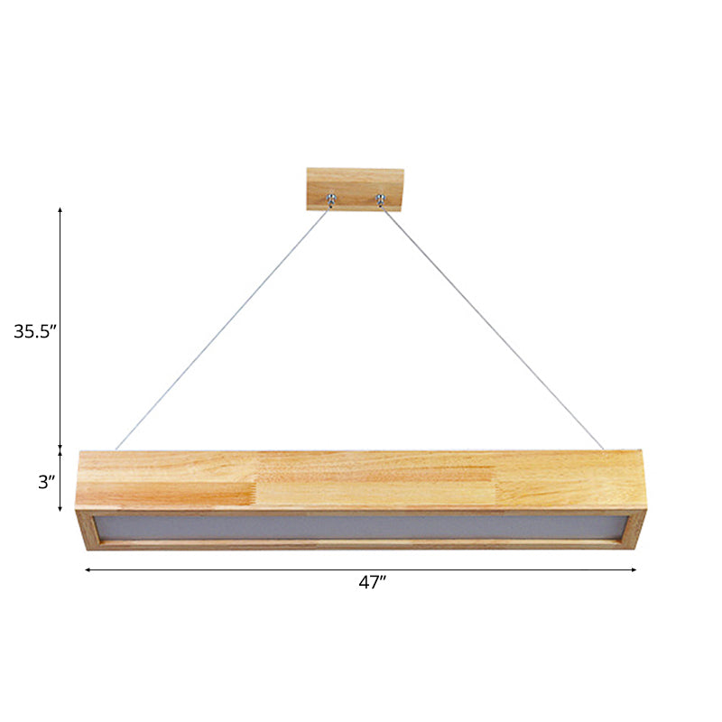 Modern Beige Linear LED Pendant Light 1-Head Wooden Hanging Ceiling Lamp in Warm/White Light, 23.5"/35.5"/47" Wide