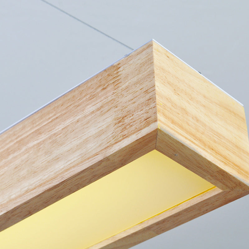 Modern Beige Linear LED Pendant Light 1-Head Wooden Hanging Ceiling Lamp in Warm/White Light, 23.5"/35.5"/47" Wide