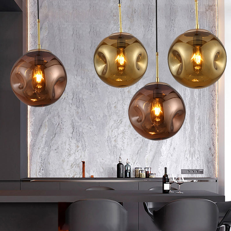 Modern Style 1-Bulb Pendant Light Fixture with Concave Glass Shade in Silver/Red - Taavita Hanging Light for Restaurant