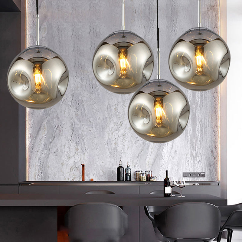 Modern Style 1 Bulb Pendant Light with Concave Glass Shade Silver/Red Global Hanging Light Fixture for Restaurant Clearhalo 'Ceiling Lights' 'Glass shade' 'Glass' 'Modern Pendants' 'Modern' 'Pendant Lights' 'Pendants' Lighting' 119274