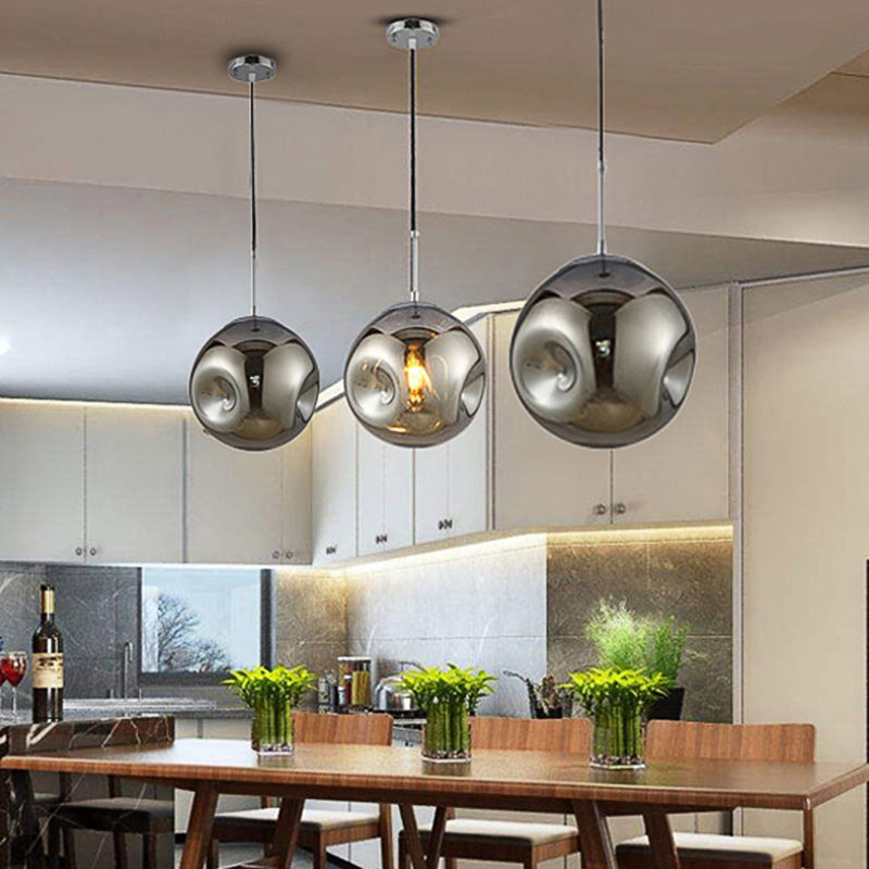 Modern Style 1-Bulb Pendant Light Fixture with Concave Glass Shade in Silver/Red - Taavita Hanging Light for Restaurant