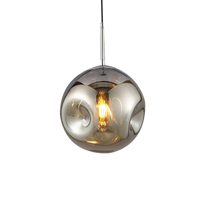 Modern Style 1-Bulb Pendant Light Fixture with Concave Glass Shade in Silver/Red - Taavita Hanging Light for Restaurant