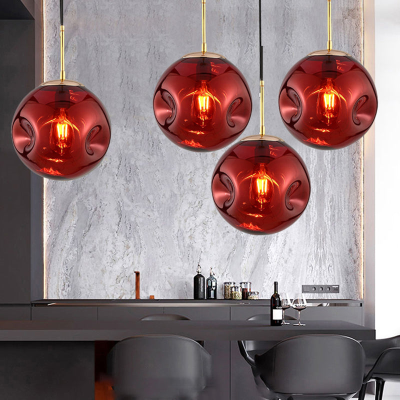 Modern Style 1 Bulb Pendant Light with Concave Glass Shade Silver/Red Global Hanging Light Fixture for Restaurant Clearhalo 'Ceiling Lights' 'Glass shade' 'Glass' 'Modern Pendants' 'Modern' 'Pendant Lights' 'Pendants' Lighting' 119268