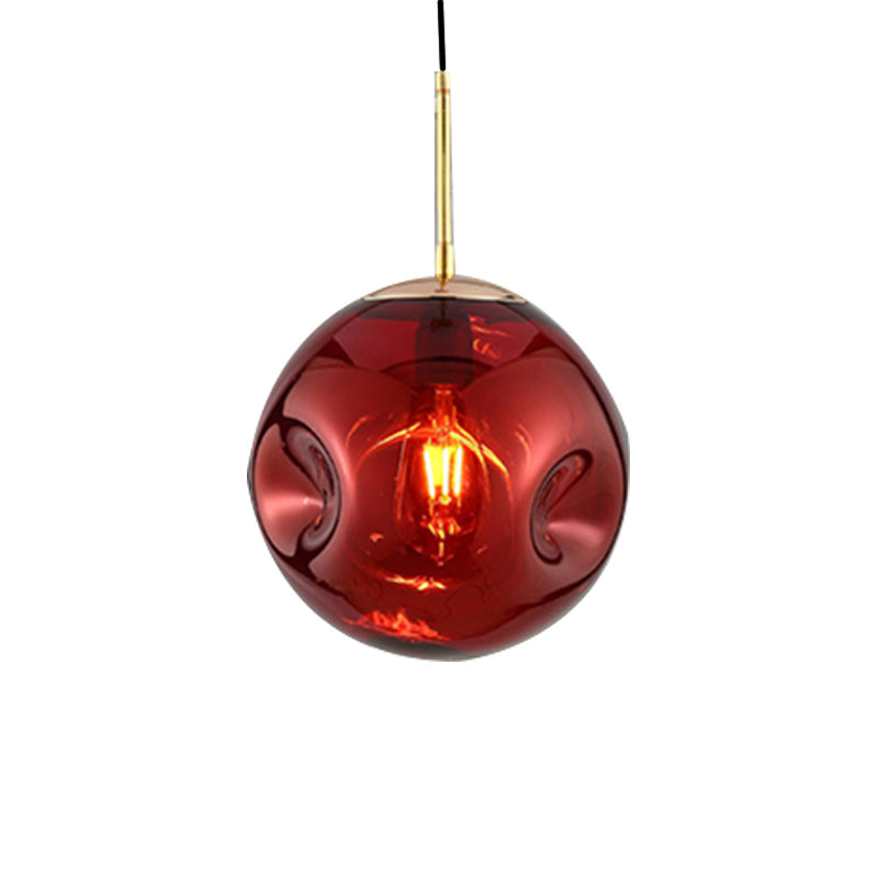 Modern Style 1-Bulb Pendant Light Fixture with Concave Glass Shade in Silver/Red - Taavita Hanging Light for Restaurant