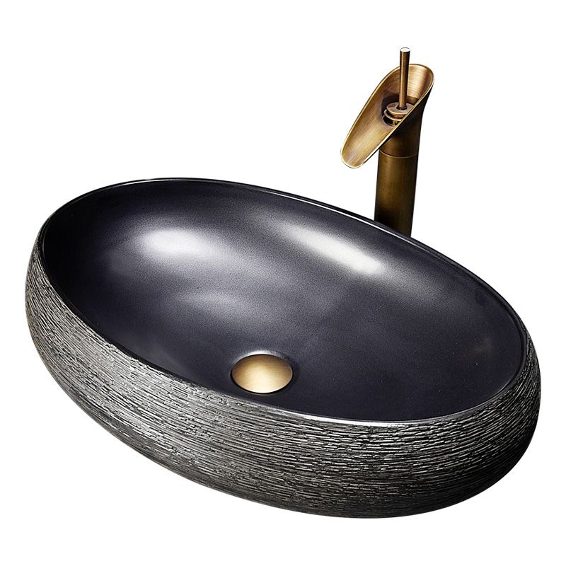 Modern Oval Black Ceramic Bathroom Sink with Taavita Faucet