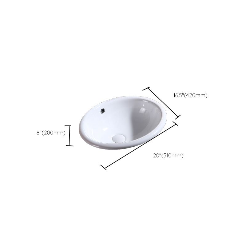 Modern Bathroom Sink in Porcelain, Oval Drop-In Sink with Pop-Up Drain