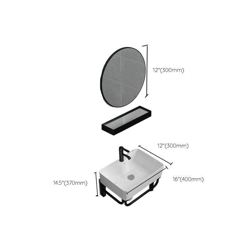 Wall-mounted Rectangular Bathroom Sink Ceramic White with Rod Handle Faucet