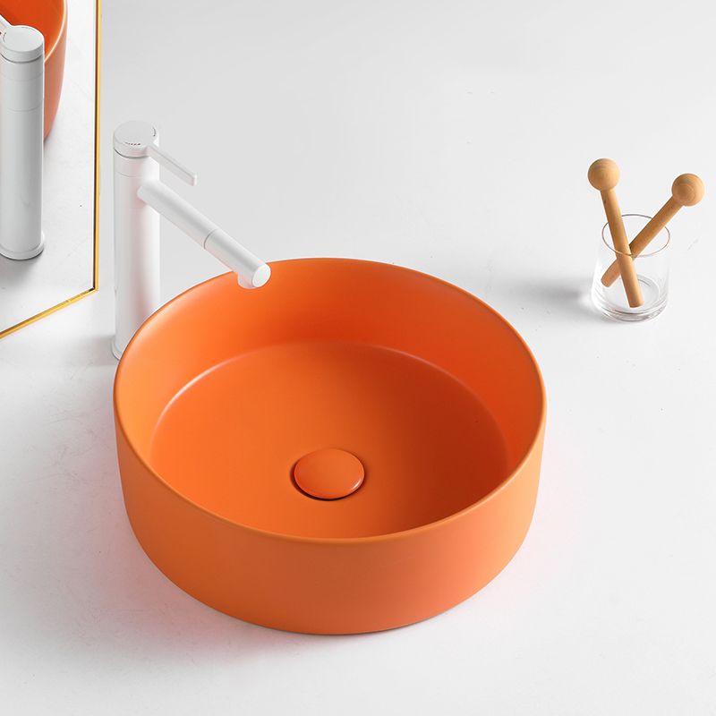 Taavita Bathroom Sink Porcelain Tub in White and Orange – Modern Trough Sink