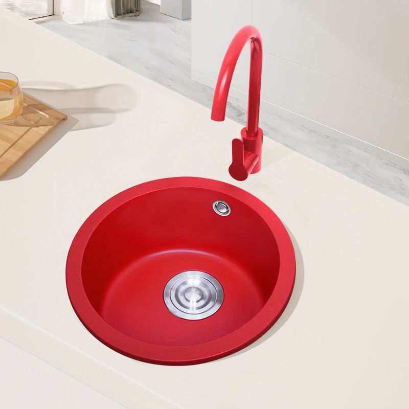 Taavita Red Round Quartz Kitchen Sink Single Bowl with Drain Assembly - Ideal for Bar / Prep Kitchens