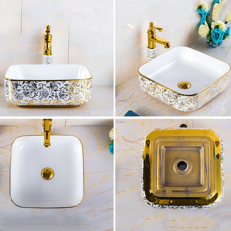 Modern Hand Painted Porcelain Round Bathroom Sink with Overflow and Faucet Wash Stand