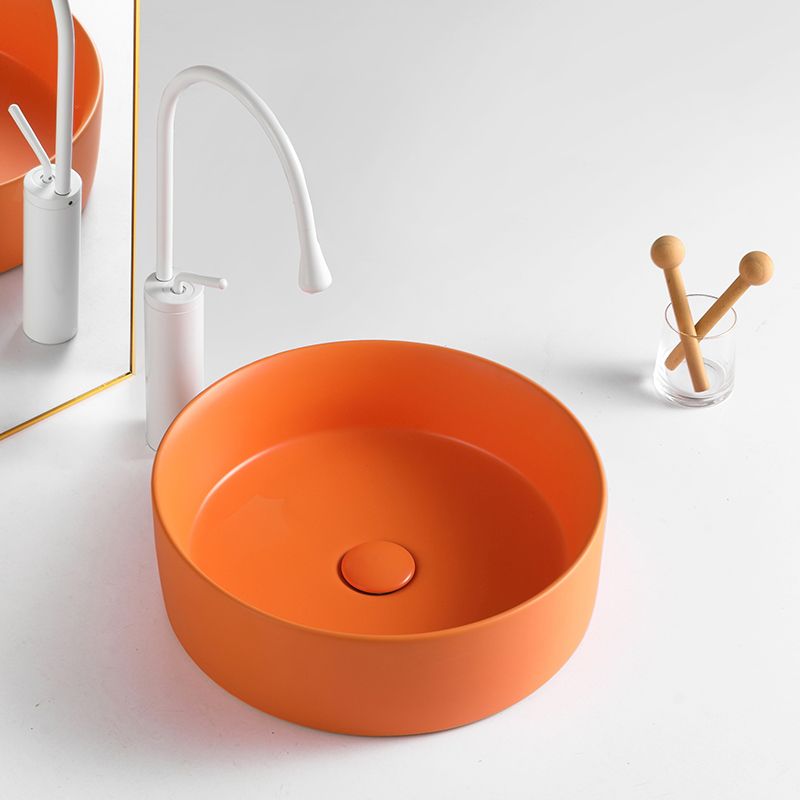 Taavita Bathroom Sink Porcelain Tub in White and Orange – Modern Trough Sink