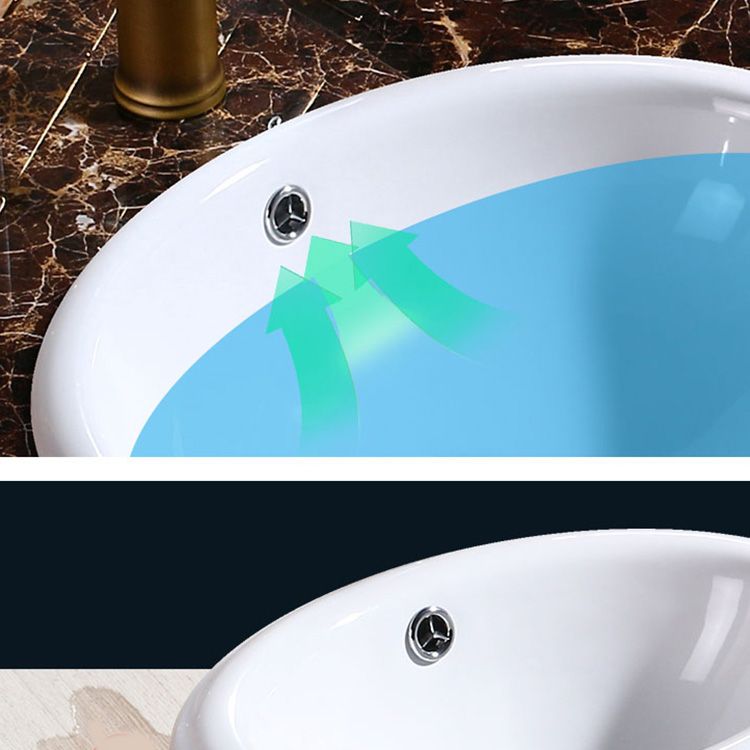 Modern Bathroom Sink in Porcelain, Oval Drop-In Sink with Pop-Up Drain