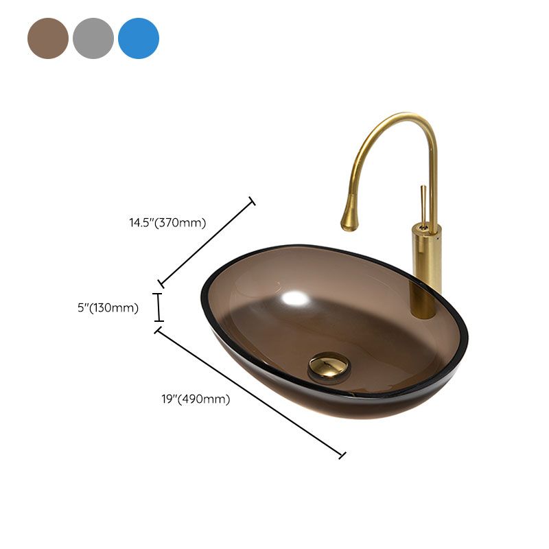 Modern Oval Glass Sink with Pop-Up Drain Feature