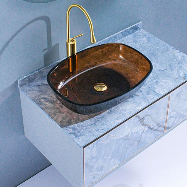 Modern Oval Glass Sink with Pop-Up Drain Feature