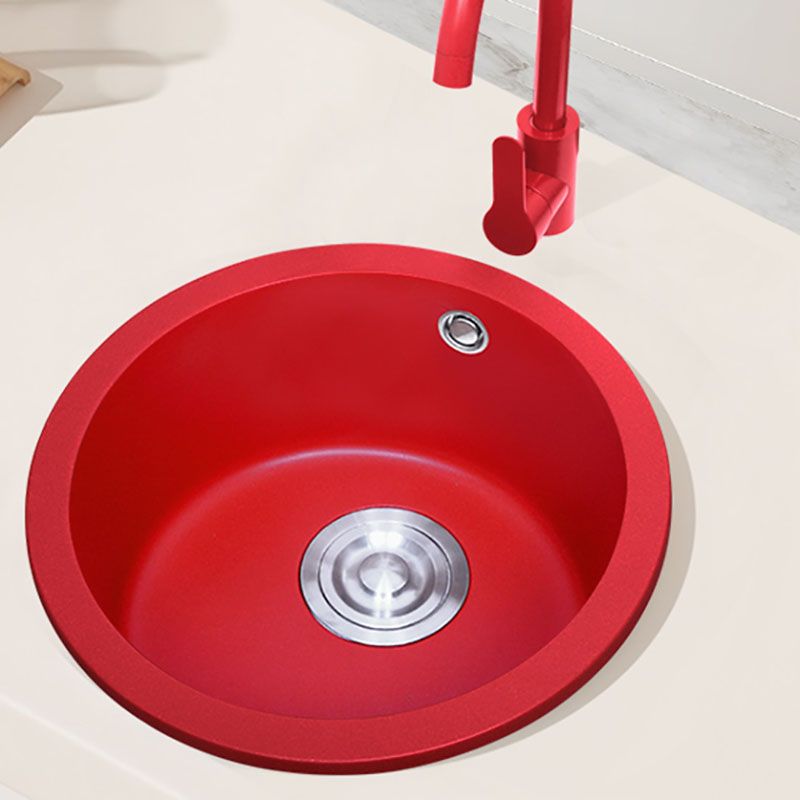 Taavita Red Round Quartz Kitchen Sink Single Bowl with Drain Assembly - Ideal for Bar / Prep Kitchens