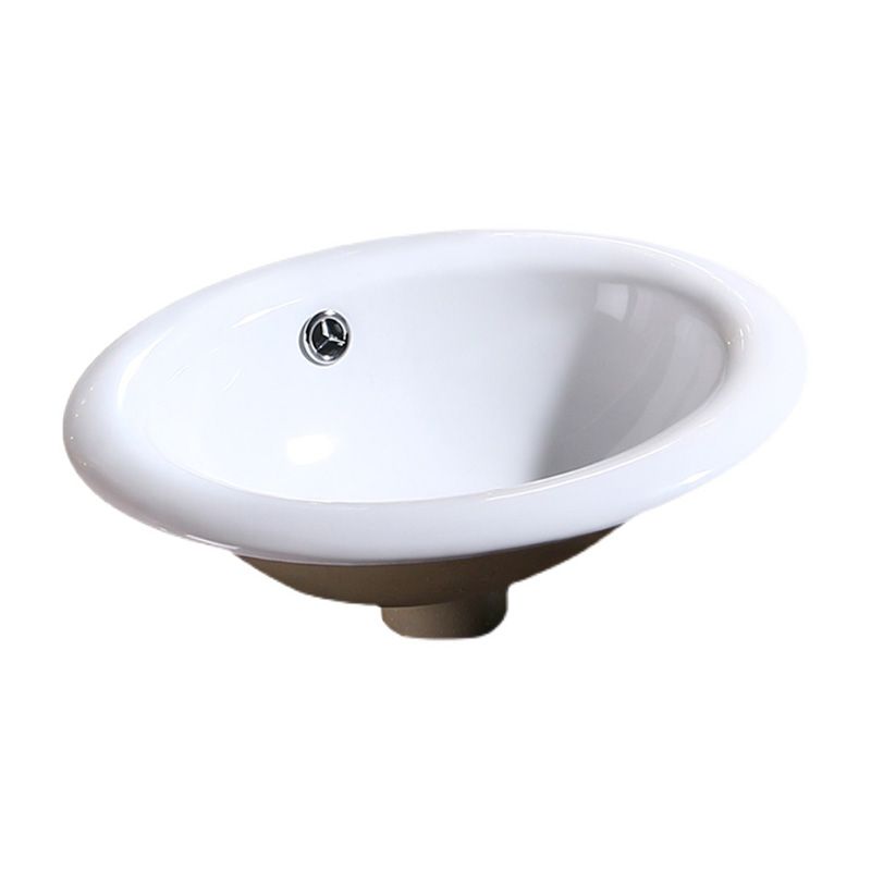 Modern Bathroom Sink in Porcelain, Oval Drop-In Sink with Pop-Up Drain