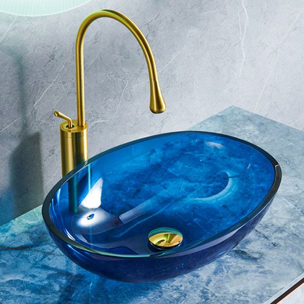 Modern Oval Glass Sink with Pop-Up Drain Feature