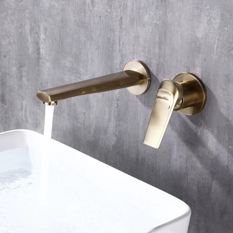 Taavita 2 Hole Sink Faucet Single Lever Handle Wall-Mounted Low Arc Bathroom Faucet in Gold, Black, Grey, and Silver Options