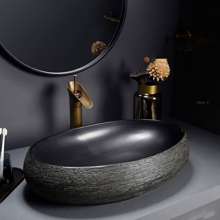 Modern Oval Black Ceramic Bathroom Sink with Taavita Faucet