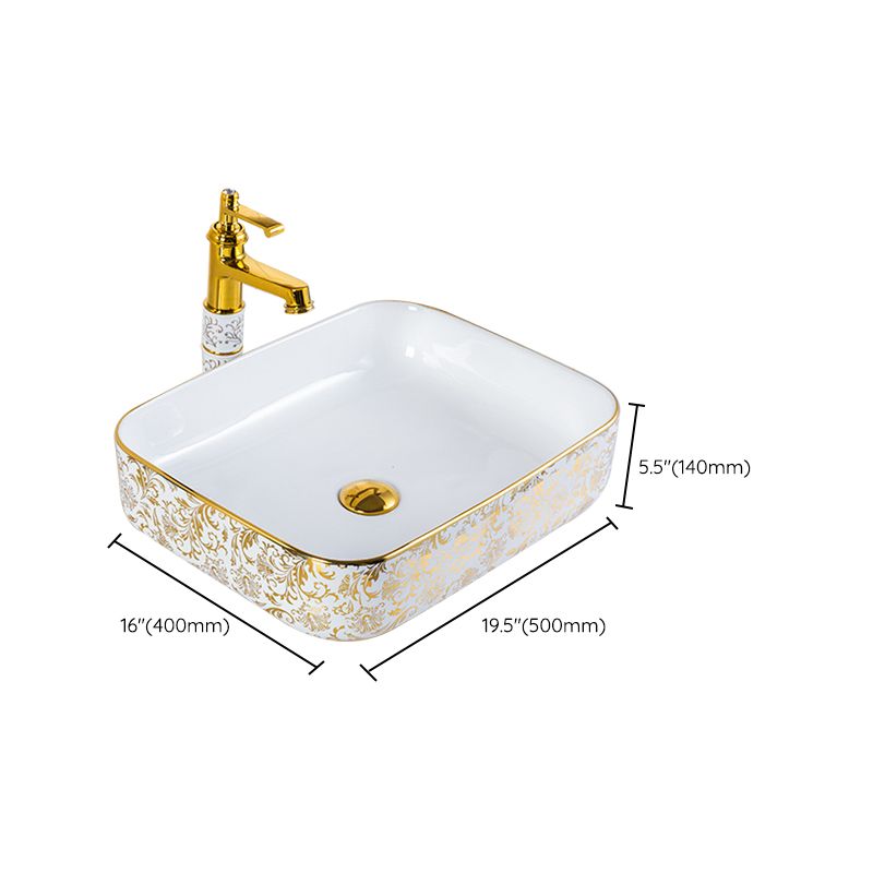 Modern Hand Painted Porcelain Round Bathroom Sink with Overflow and Faucet Wash Stand